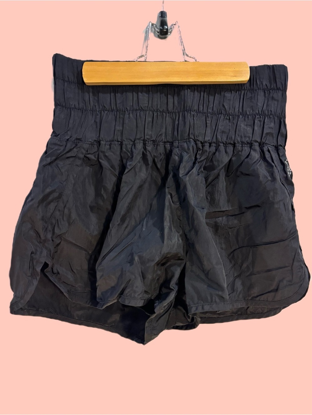 Free People Black High-Rise Shirred Waist Athletic Shorts